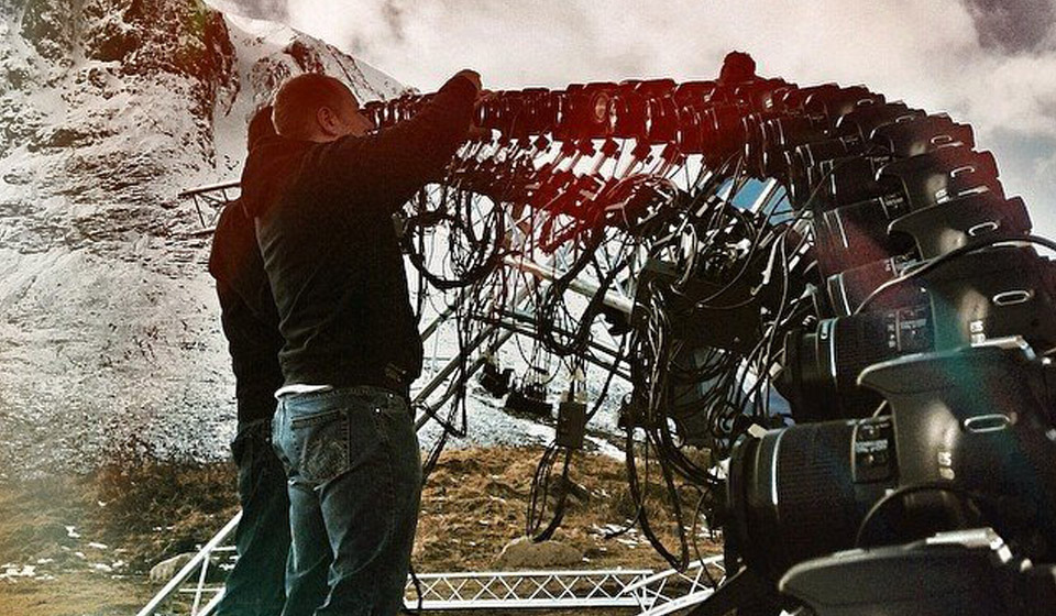 Production bullet time rig getting set up for Land Rover advert